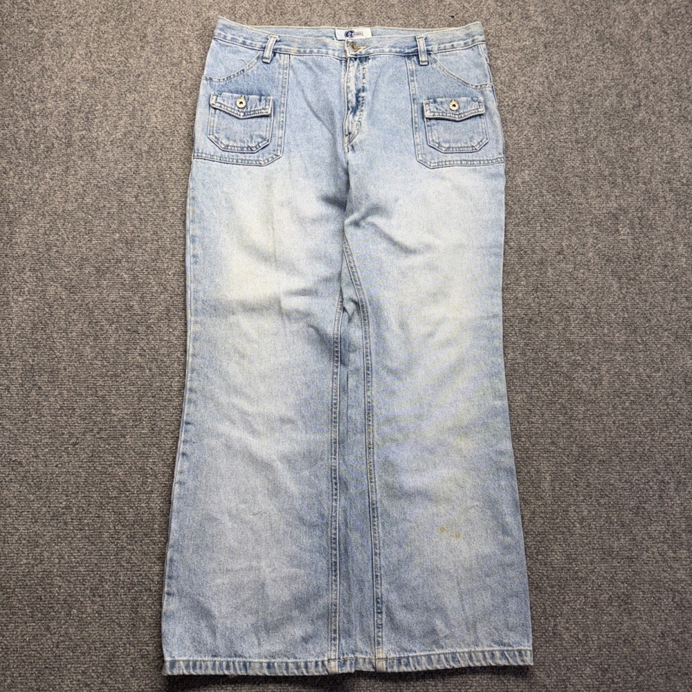 Arizona Jean Co Vintage Wide Leg Light Wash Denim Jeans Size 15 Y2K Cargo Pocket